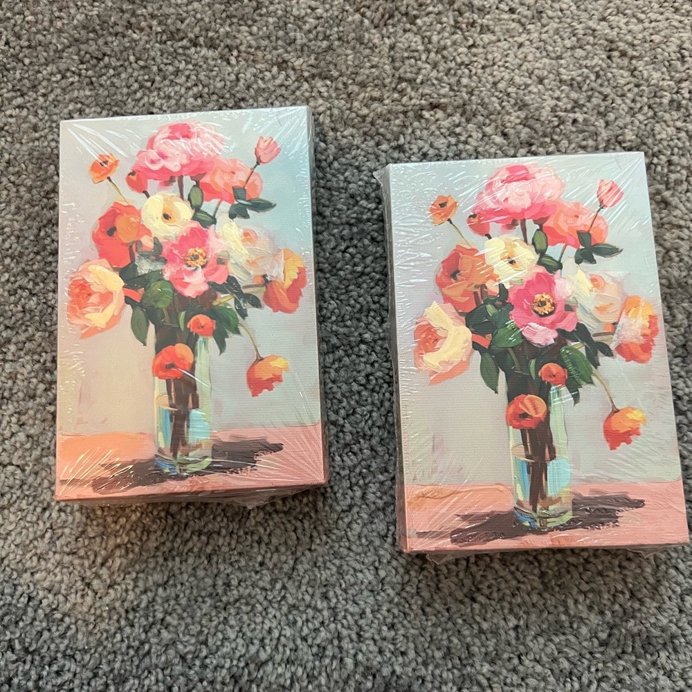 Raz Small Floral Canvas Art Pink & Orange New - Picture 1 of 5